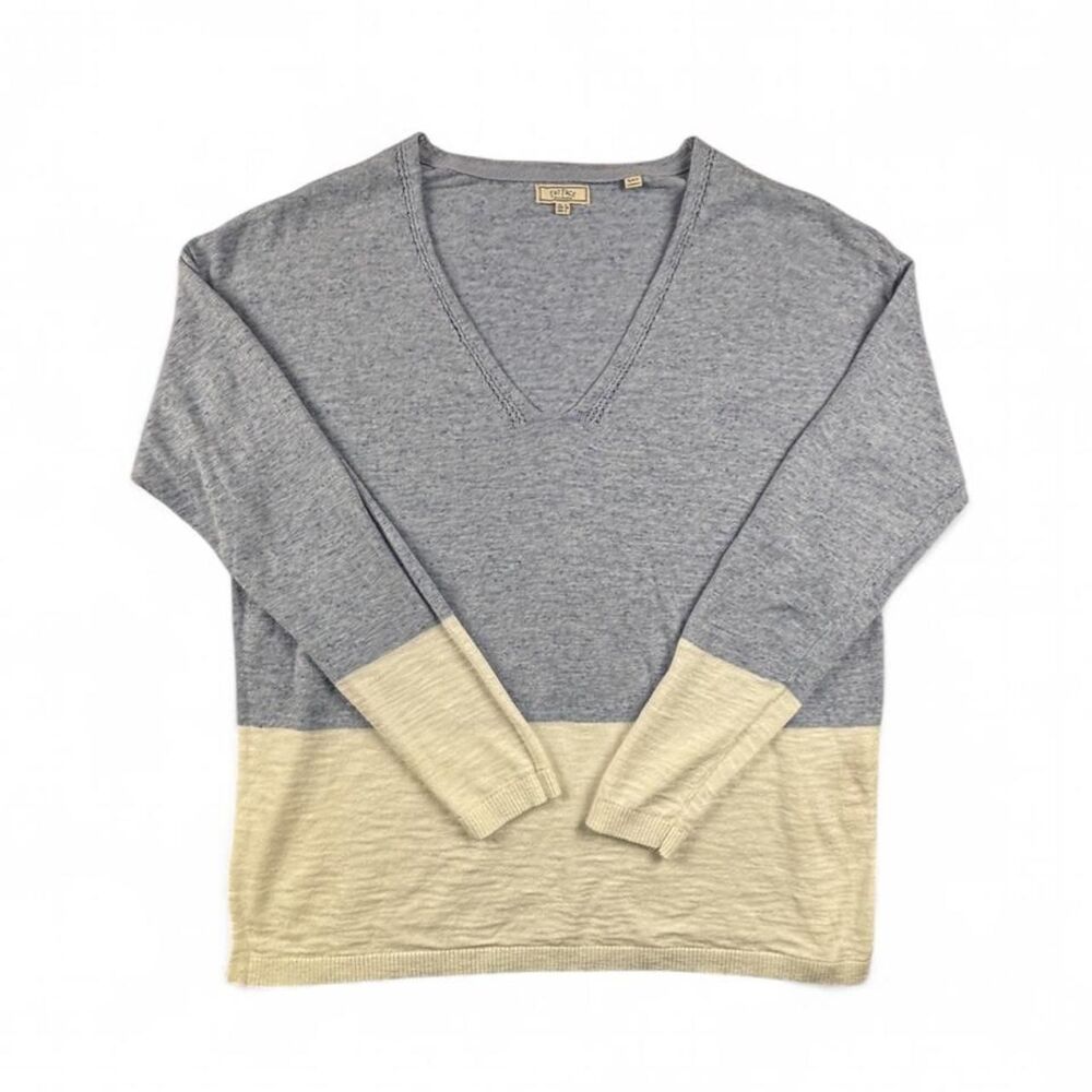FatFace Blue Colorblock V-Neck Lightweight Sweater Women’s Size 4 Small